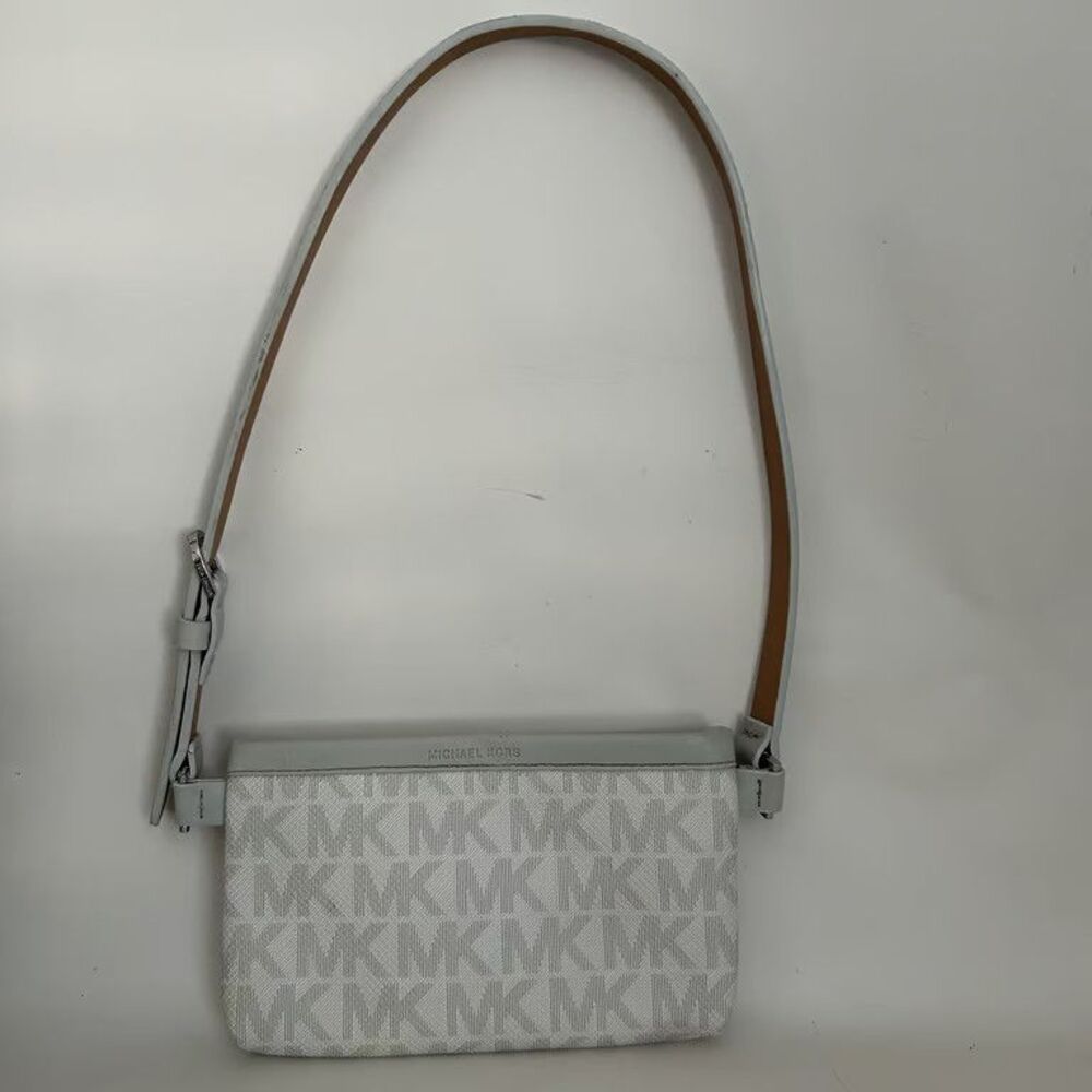 Michael Kors MK Signature Logo Belt Bag Fanny Pack White Grey Adjustable Leather